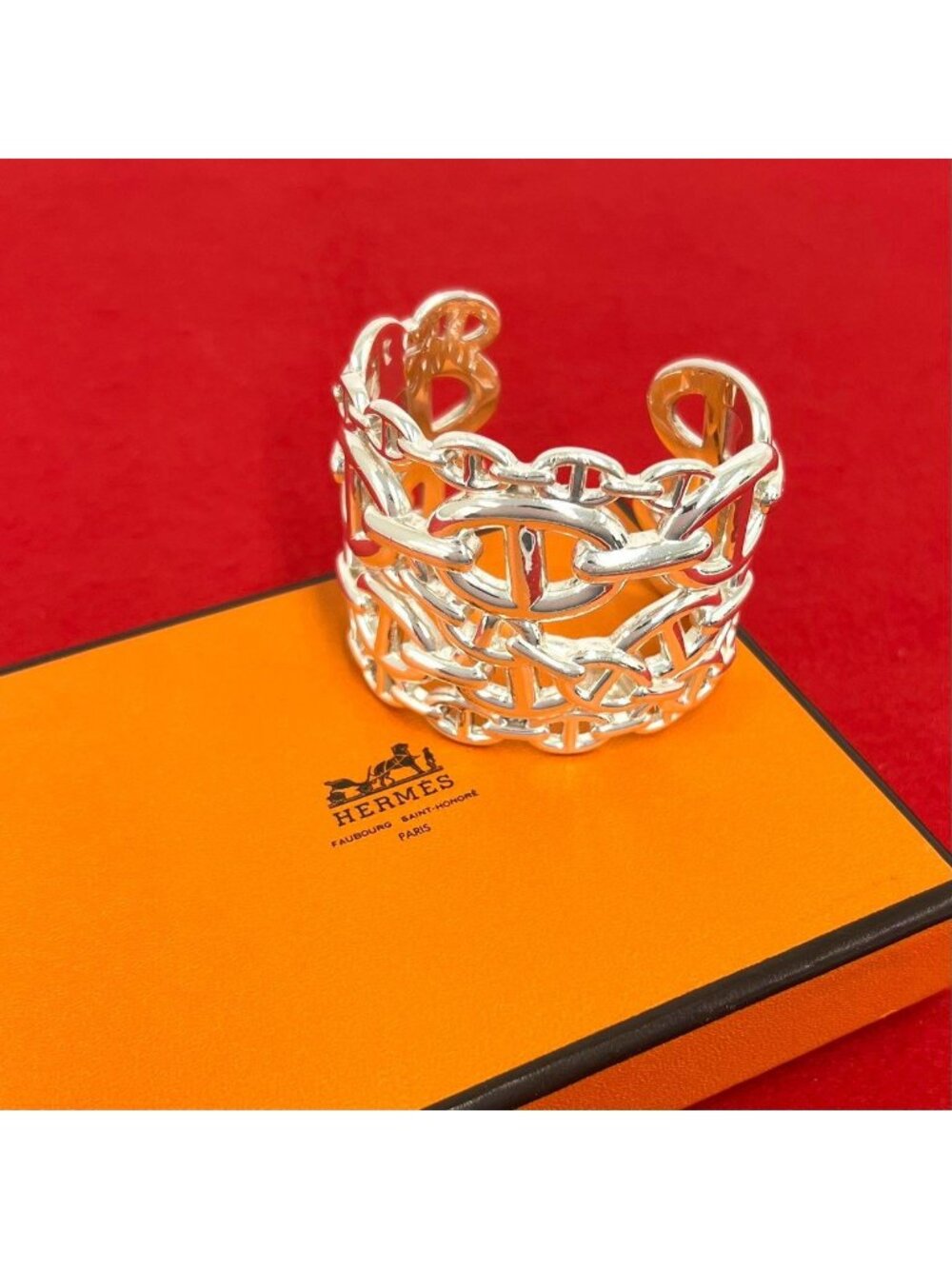 Hermes Chaine D'ancre Enchainee TGM Bangle 925 Sterling Silver Bracelet